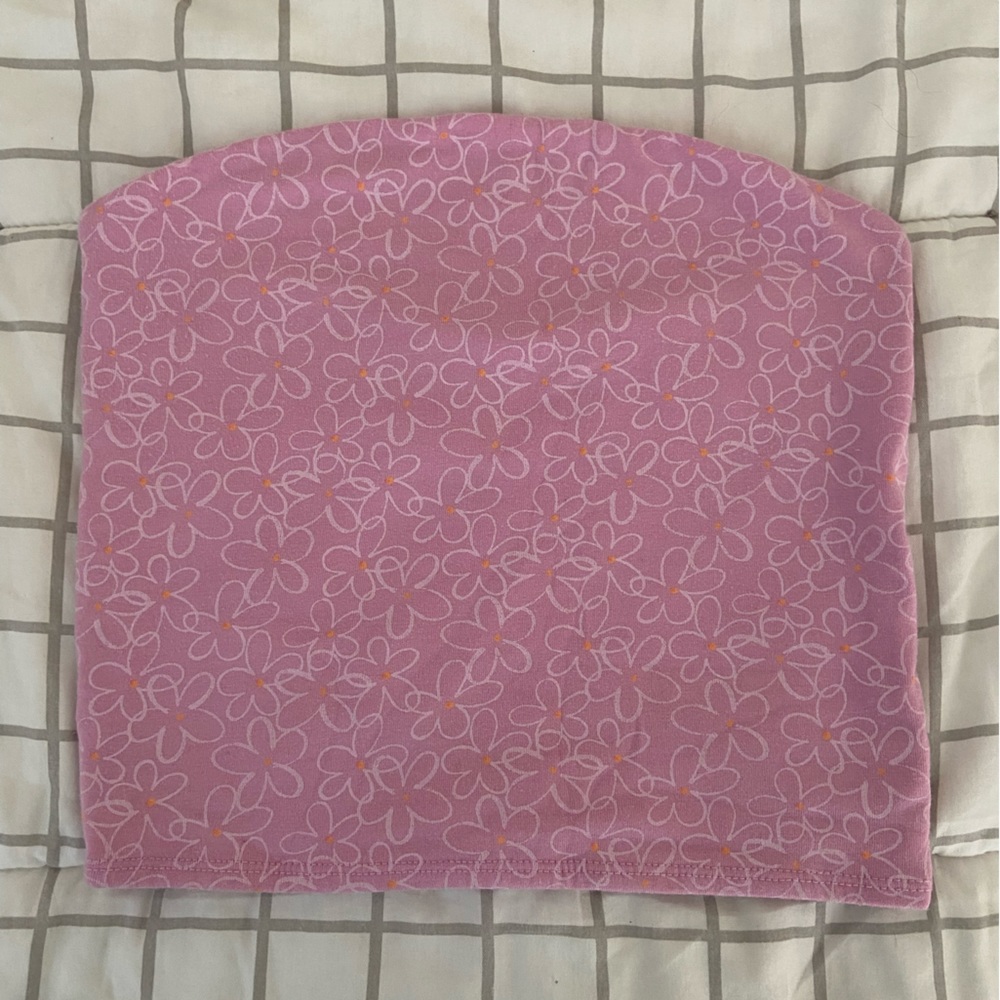 pink tube top with flowers